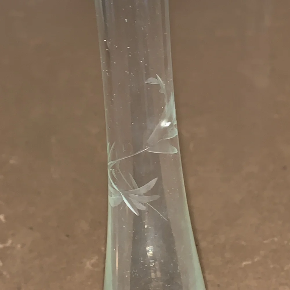 Vtg MCM Etched Glass Swung Vase 9.25”